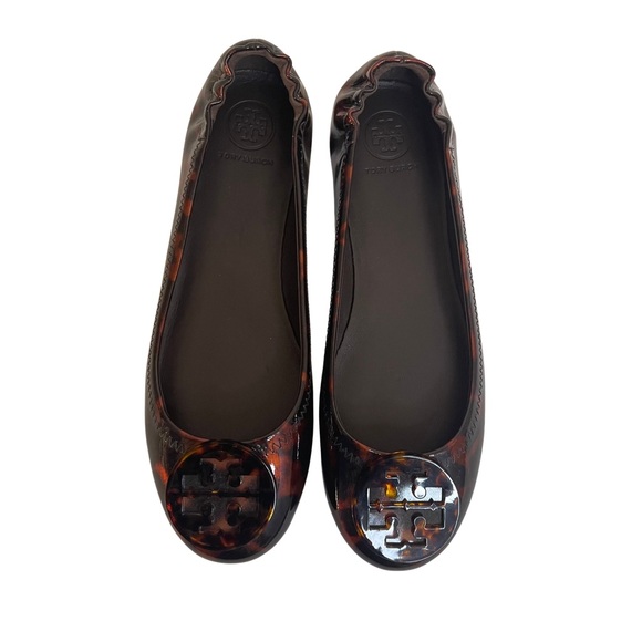 Tory Burch Minnie Ballet Flats Tortoise Print Patent Leather Sz 7 - Picture 1 of 15